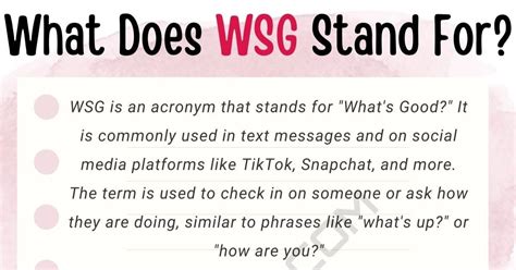 WSG Meaning: What Does WSG Mean in Texting and。